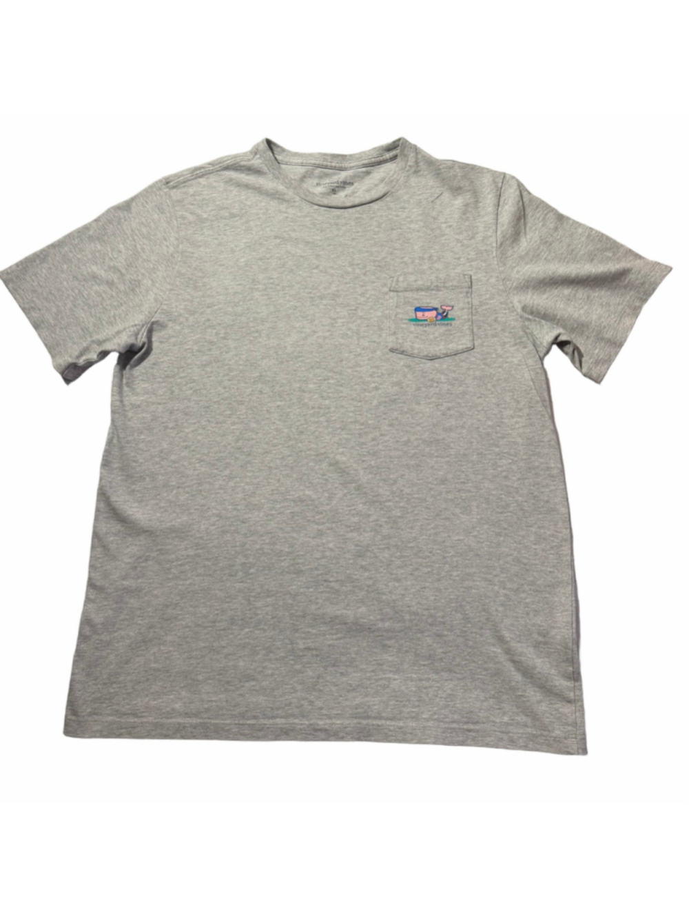 Vineyard Vines Boys Football Whale Pocket Tee Gray XL 18–20